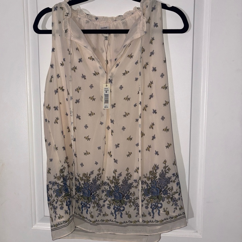 Max Studio Cream Sleeveless Floral Border Camisole